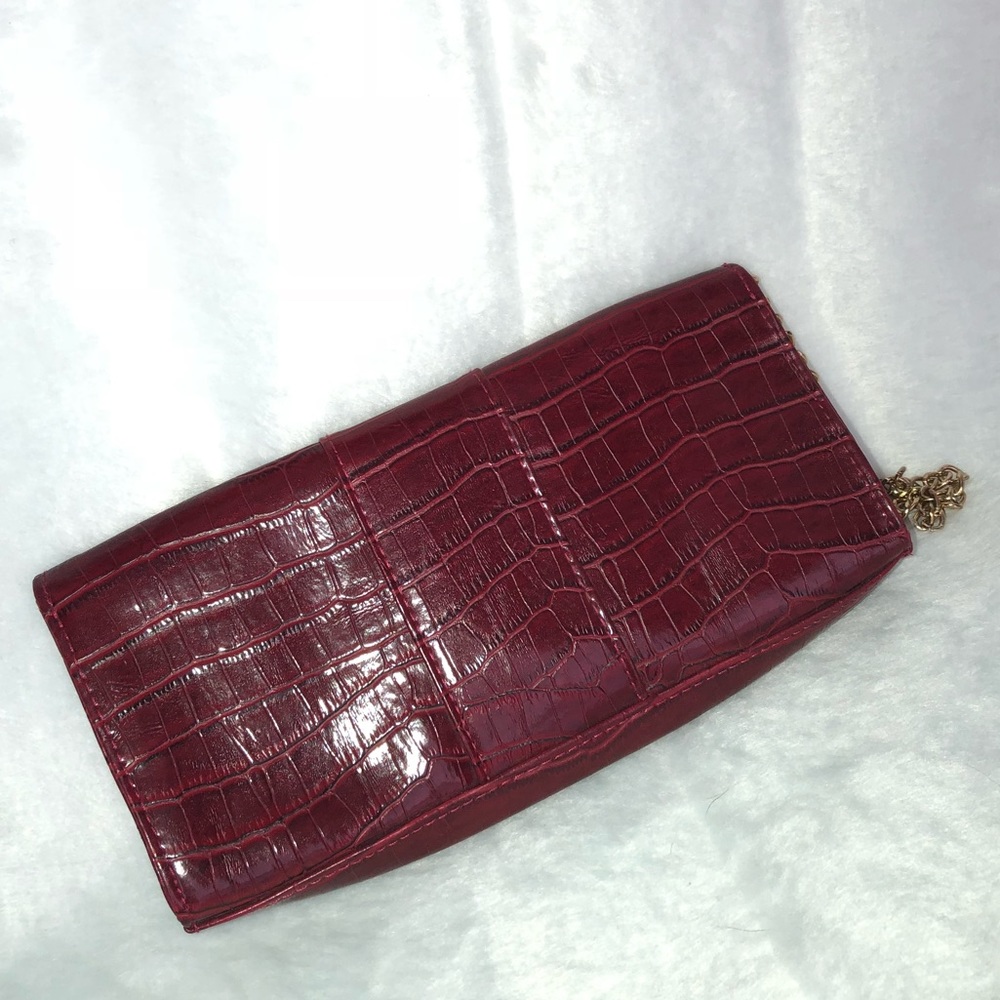 Cute Faux Leather Burgundy Wristlet